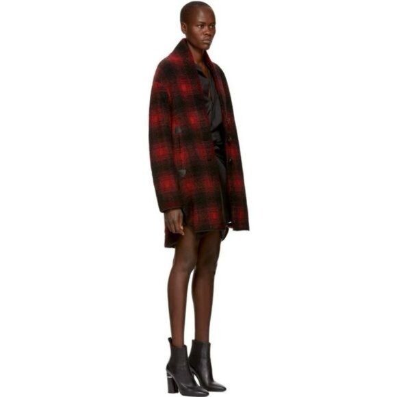 Isabel Marant Etoile Gabrie Plaid Checkered Wool Blend Coat Red and Black Medium - Picture 1 of 13